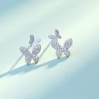 925 Sterling Silver Rhinestone Butterfly Earring Silver - One Size