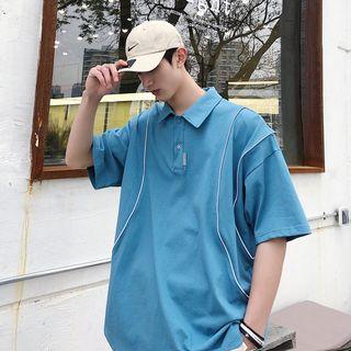 Couple Matching Elbow-sleeve Reflective Trim Polo Shirt