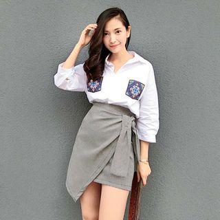 Set: Long-sleeve Shirt + Lace-up Skirt