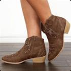Low Heel Embroidered Short Boots