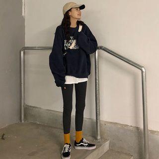 Letter Pullover / Mock Two-piece Inset Skirt Leggings