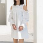 Ruffle Trim Cutout Shoulder Long-sleeve Top