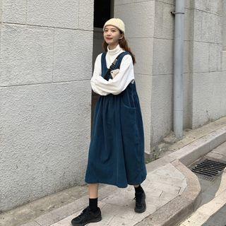 Long-sleeve Mock-neck Top / Midi A-line Overall Dress