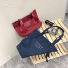 Canvas Lettering Buckled Tote Bag