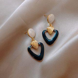 Triangle Glaze Alloy Dangle Earring 1 Pair - Dangle Earring - Silver Pin - Green - One Size