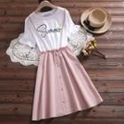 Mock Two-piece Short-sleeve Letter A-line Dress