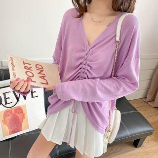 Knit V-neck Drawstring Top