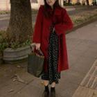 Plain Long Toggle Coat / Long-sleeve Floral Print Midi Dress
