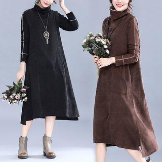 Plain Round-neck Corduroy Tank Top Dress