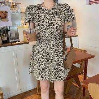 Short-sleeve Leopard Dress Dress - One Size