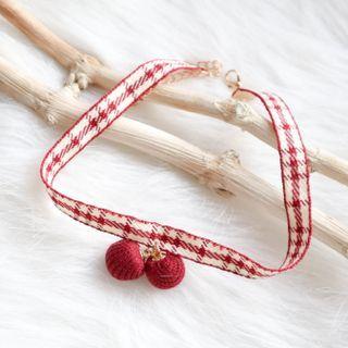 Plaid Pom Pom Choker Red - One Size