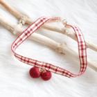 Plaid Pom Pom Choker Red - One Size