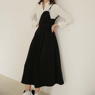Single-strap A-line Midi Pinafore Dress