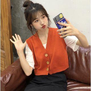 Cropped Button Knit Vest