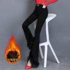 High-waist Faux Fur Trim Boot-cut Pants