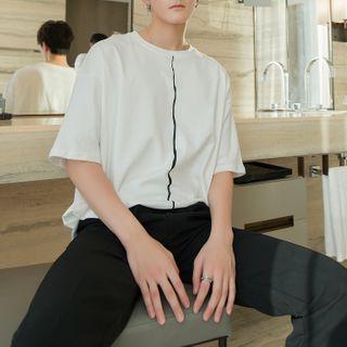 Elbow-sleeve Contrast Detail T-shirt