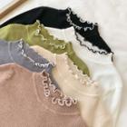Color-block Mock-neck Long-sleeve Knit Top - 6 Colors