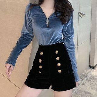 Half-zip Velvet Long-sleeve Top