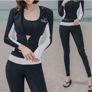Set: Printed Rash Guard + Swim Top + Bottom + Pants