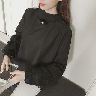 Mock Neck Lace Sleeve Blouse