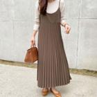 Pleated Maxi Overall Dress Khaki - One Size