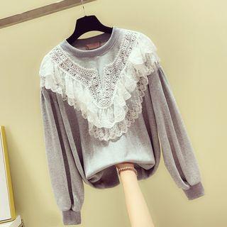 Ruffle-lace Loose Sweatshirt