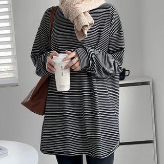 Mock-neck Striped Knit Top Stripe - Black & White - One Size
