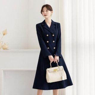 Double-breasted Flared Long Coatdress