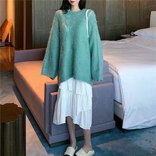 Loose-fit Open-knit Plain Sweater