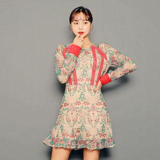 Contrast-trim Laced Dress