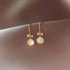 Bow Faux Cat Eye Stone Alloy Dangle Earring 1 Pair - White & Gold - One Size