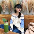 Piped Stripe-panel Cable-knit Top
