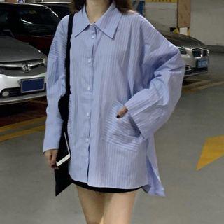 Oversized Striped Blouse Blue - One Size