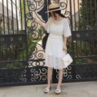 Set: Short-sleeve Chiffon A-line Dress + Slipdress