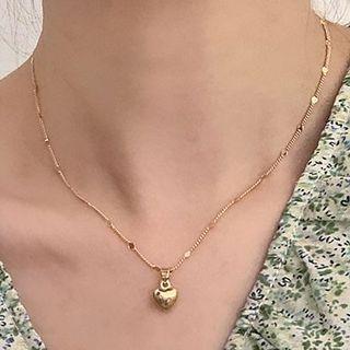 Heart Pendant Necklace 1 Pair - Heart Pendant Necklace - Gold - One Size