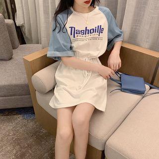 Raglan-sleeve Mini T-shirt Dress Blue - One Size