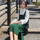 Wide Strap Midi Knit Pinafore Dress