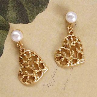 Faux Pearl Alloy Heart Dangle Earring