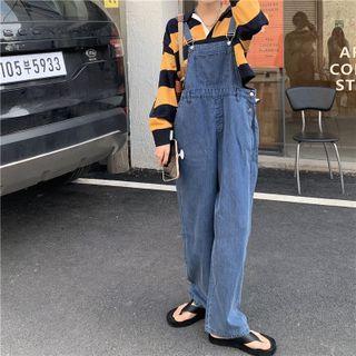 V-neck Striped Top / Denim Jumper Pants