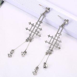 Rhinestone Cross Dangle Earring 1 Pair - Stud Earring - Silver - One Size