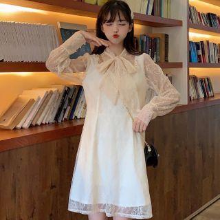 Lace Long-sleeve A-line Dress As Shown In Figure - One Size
