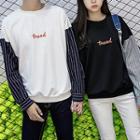 Couple Matching Letter Embroidered Striped Panel Pullover