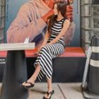 Round-neck Two Tone Striped Skinny Dress As Shown In Figure - One Size
