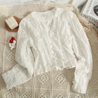 Embroidered Slim-fit Crop Blouse White - One Size