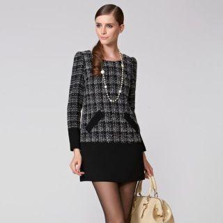 Long-sleeve Tweed Dress