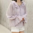 Bell-sleeve Chiffon Blouse As Shown In Figure - One Size