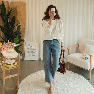 Eyelet-lace Trim Pintuck-front Blouse