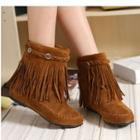 Faux Leather Fringed Short Boots