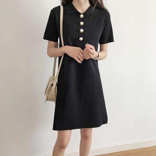 Button Accent Short-sleeve Knit Dress