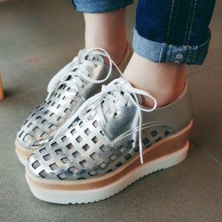 Platform Wedge Cutout Lace-up Shoes